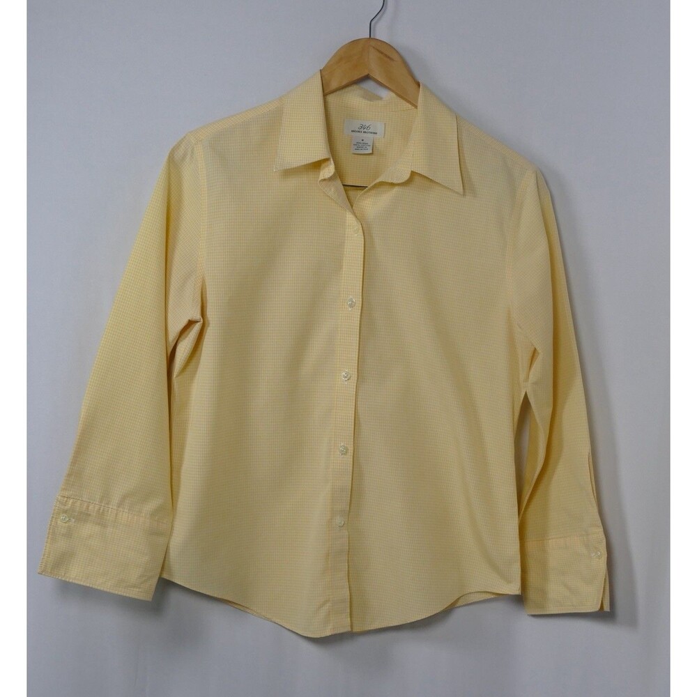 Brooks Brothers 346 Womens 8 Yellow Blue Check Non-Iron Supima Cotton Shirt